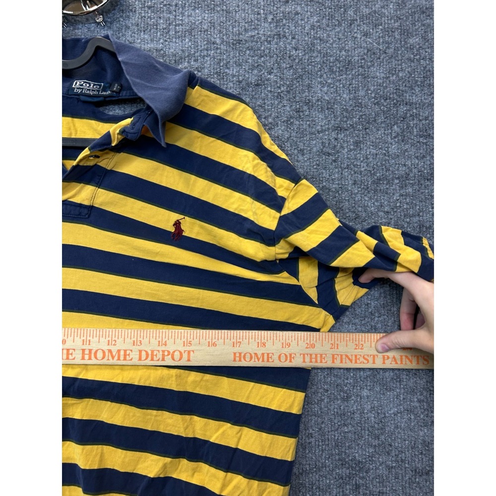 Vintage Polo Ralph Lauren Polo Shirt Men's Yellow Blue Striped Classic Golf - Picture 3 of 7